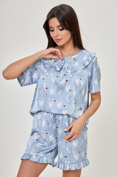 Деловой костюм из текстиля с жилетом и миди юбкой Anelli 1265 голубой - фото 2