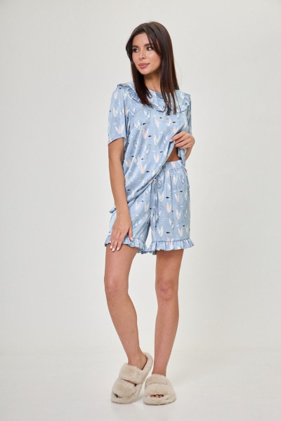 Деловой костюм из текстиля с жилетом и миди юбкой Anelli 1265 голубой - фото 6