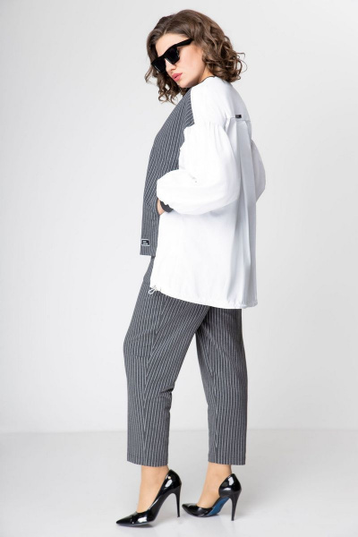 Блуза, брюки EVA GRANT 101 белый+серый_в_полоску - фото 4