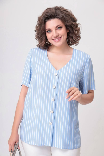 Блуза Swallow 552 бело-голубая_полоса - фото 3