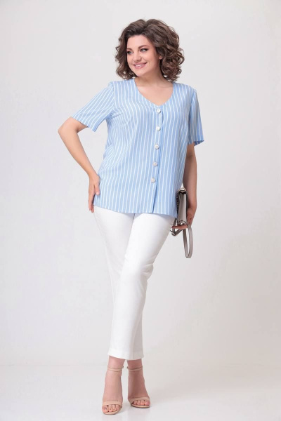 Блуза Swallow 552 бело-голубая_полоса - фото 1