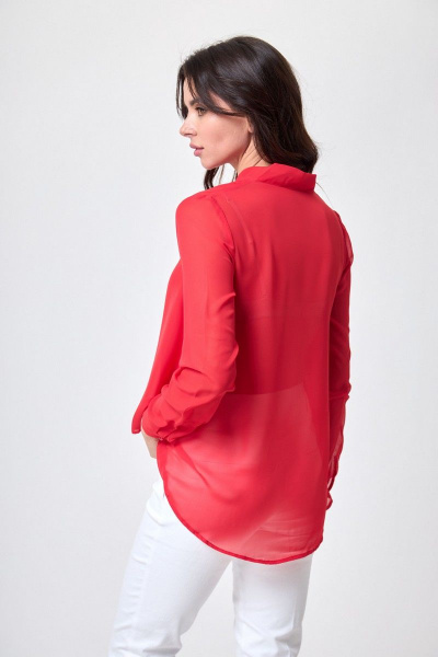 деловая блуза из шифона с воротником-бант и длинным рукавом Anelli 372 коралловый - фото 6