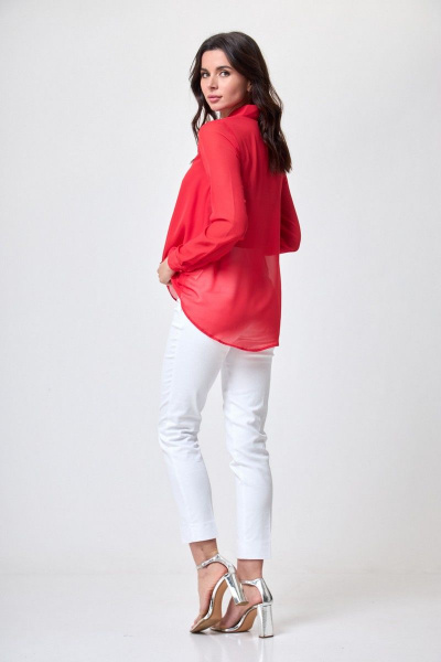 деловая блуза из шифона с воротником-бант и длинным рукавом Anelli 372 коралловый - фото 5