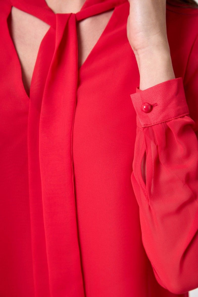 деловая блуза из шифона с воротником-бант и длинным рукавом Anelli 372 коралловый - фото 4