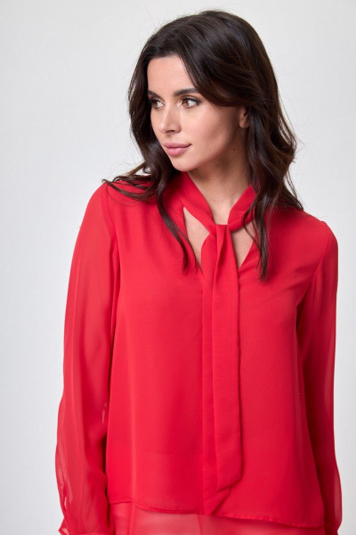 деловая блуза из шифона с воротником-бант и длинным рукавом Anelli 372 коралловый - фото 3