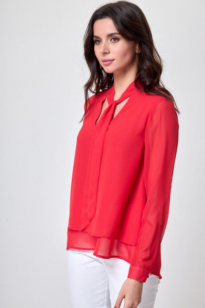 деловая блуза из шифона с воротником-бант и длинным рукавом Anelli 372 коралловый - фото 2