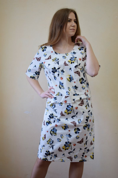 Платье прямое с поясом из хлопка на каждый день VIVA LADY 9490V_9C32-P49_170 белое_с_принтом - фото 1