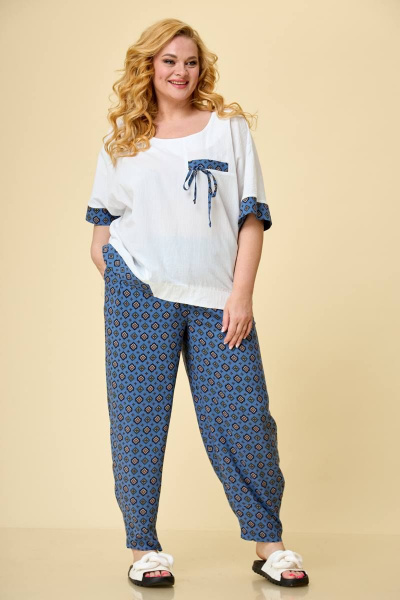 Летний комплект из текстильных блузки и широких брюкт TrikoTex Stil Л1915 /6 - фото 4