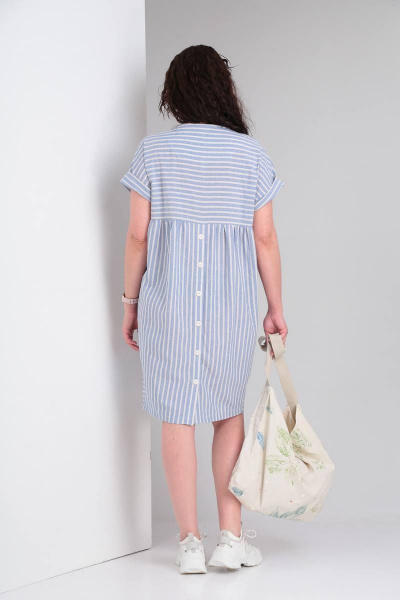 Платье свободного кроя с декоративными деталями из текстиля Ma Vie М137 бело-голубая_полоска - фото 5