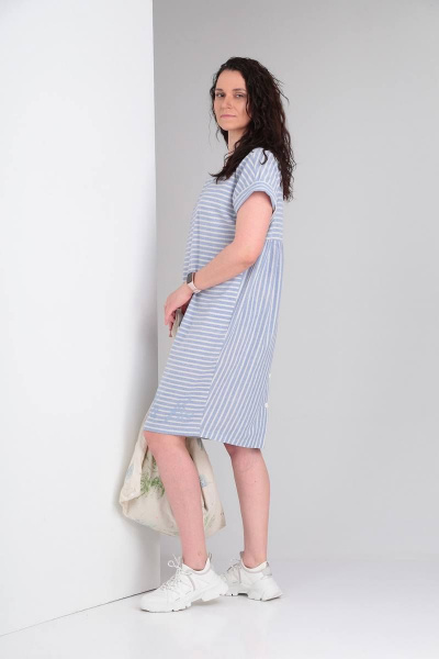 Платье свободного кроя с декоративными деталями из текстиля Ma Vie М137 бело-голубая_полоска - фото 4