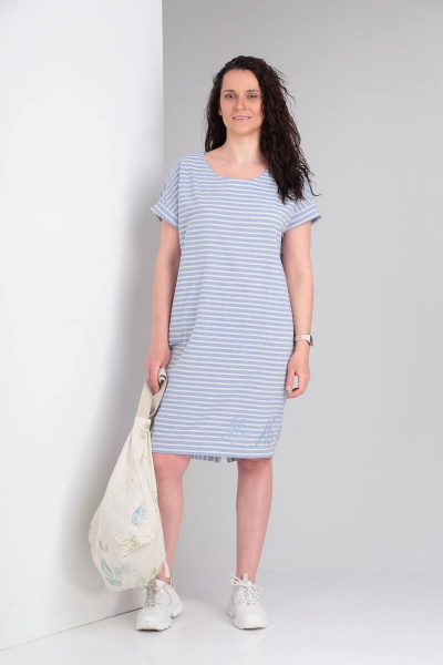 Платье свободного кроя с декоративными деталями из текстиля Ma Vie М137 бело-голубая_полоска - фото 1