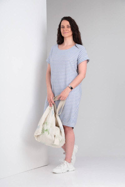 Платье свободного кроя с декоративными деталями из текстиля Ma Vie М137 бело-голубая_полоска - фото 2