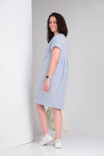 Платье свободного кроя с декоративными деталями из текстиля Ma Vie М137 бело-голубая_полоска - фото 3
