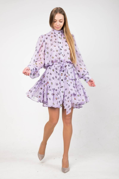 Платье расклешенное из шифона с воланом и поясом Shymoda 310-22 - фото 2