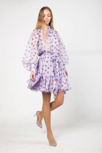 Платье расклешенное из шифона с воланом и поясом Shymoda 310-22 - фото 1