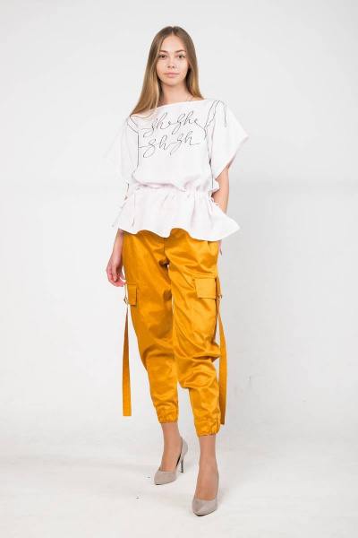 Леная блуза с кулисами и баской без воротника Shymoda 316-22 - фото 2