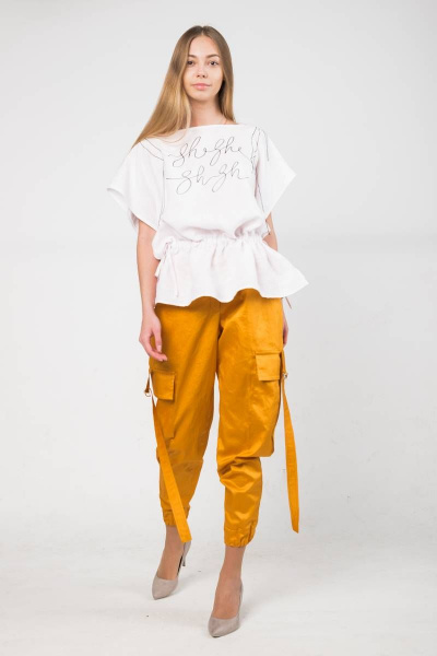 Леная блуза с кулисами и баской без воротника Shymoda 316-22 - фото 1