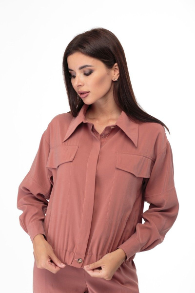 Деловая блуза сафари с карманами из текстиля Anelli 875.1 терракот - фото 6