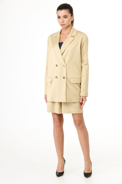 Вискозный двубортный жакет с лацканами и необработанными карманами Anelli 1083.1 беж - фото 1