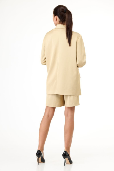 Вискозный двубортный жакет с лацканами и необработанными карманами Anelli 1083.1 беж - фото 6