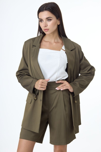 Жакет из вискозы с функциональными карманами и классическим кройом Anelli 1083.1 хаки - фото 5