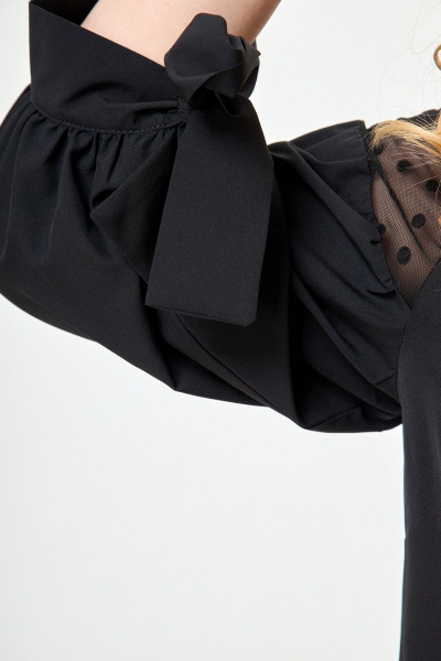 Черная блуза из вискозы с кружевами и воротником Anelli 997 черный - фото 4