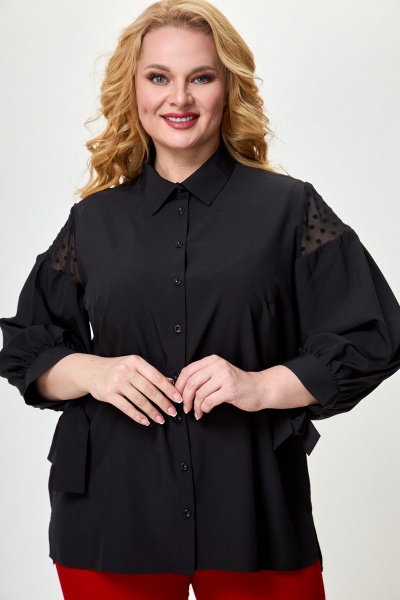 Черная блуза из вискозы с кружевами и воротником Anelli 997 черный - фото 2