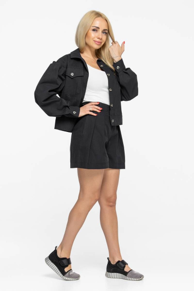 Летний черный костюм с блузой и шортами из денима Avila 0891 черный - фото 5