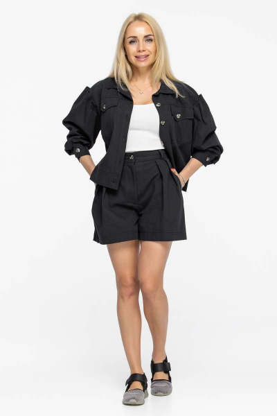 Летний черный костюм с блузой и шортами из денима Avila 0891 черный - фото 2