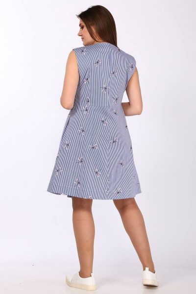 Платье летнее А-силуэта с бантами и без рукавов Lady Style Classic 1278 синий_с_розовым - фото 2