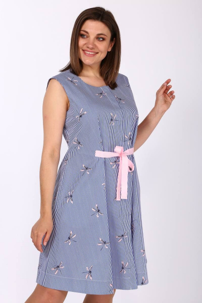 Платье летнее А-силуэта с бантами и без рукавов Lady Style Classic 1278 синий_с_розовым - фото 3
