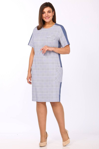 Платье деловое полуприлегающего силуэта с карманами Lady Style Classic 1487/2 синие_тона - фото 1