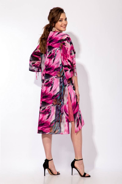 Летний женский комплект: платье и туника из шифона и текстиля Olegran 3905 розовый+принт - фото 2