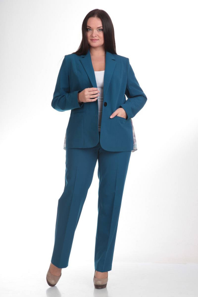 Демисезонный женский костюм из текстиля с жакетом Liona Style 493 бирюза - фото 1
