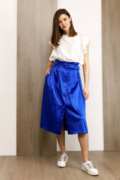 Миди-юбка с высокой посадкой и планкой на кнопки Condra 12071 васильковый - фото 1