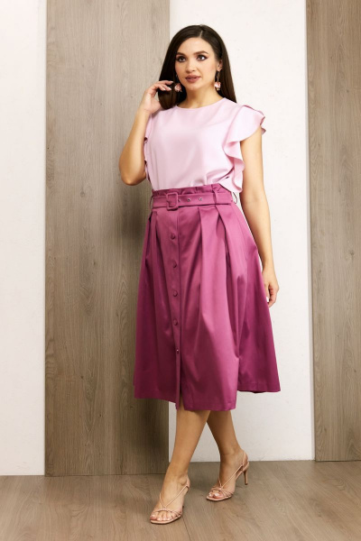 Миди-юбка из сатинового хлопка с складками и поясом Condra 12071 клевер - фото 1