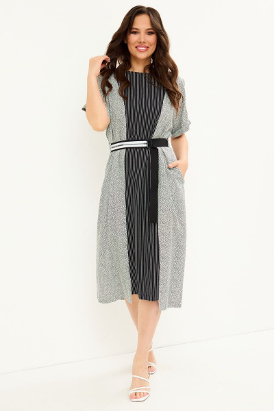 Элегантное платье из вискозы с съемным воротником Магия моды 2075 черный+белый. - фото 3