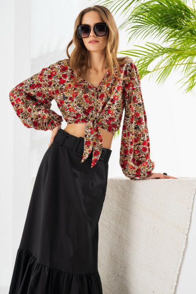 Красный текстильный джемпер с объемным рукавом для лето Barbara Geratti С3958BG красный/черный - фото 1