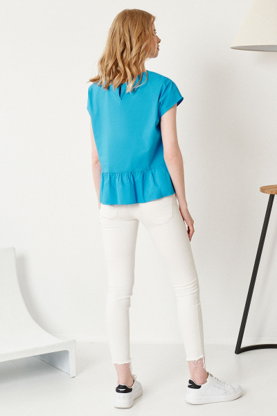 Белая летняя блуза из хлопка с коротким рукавом Панда 93240w голубой - фото 2