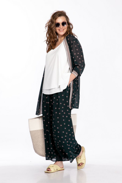 Летний костюм блуза и кюлоты свободного силуэта Belinga 2253 зеленый - фото 1