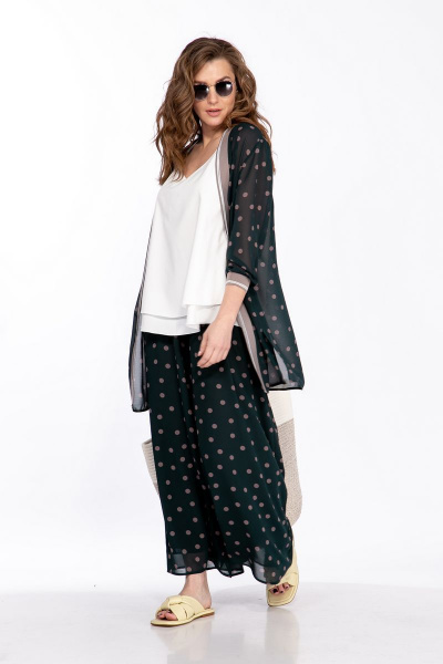 Летний костюм блуза и кюлоты свободного силуэта Belinga 2253 зеленый - фото 2