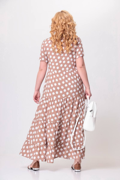 Платье макси из вискозы с воланами и карманами Swallow 562 песочный_в_белые_горохи - фото 6