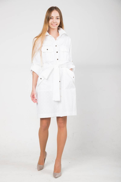 Платье прямое из хлопка с нагрудными карманами и поясом Shymoda 311-22 - фото 1