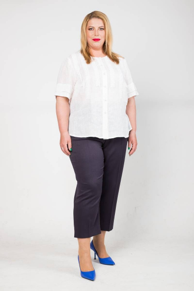 Льняная блуза с кружевными полосками с коротким рукавом Shymoda 230-21 - фото 3