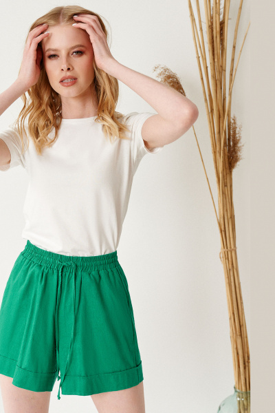Льняные летние шорты на резинке, комфорт и стиль Панда 121560w зеленый - фото 2