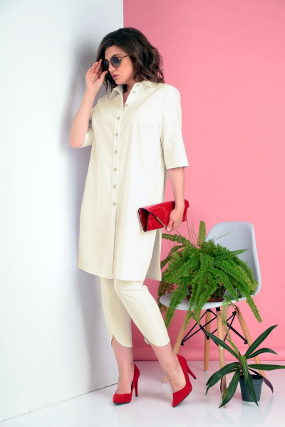 Брюки, рубашка Ивелта плюс 2967 молоко - фото 2