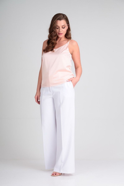 Летние брюки-палаццо с высокой посадкой и карманами Lady Line 507 белый - фото 3