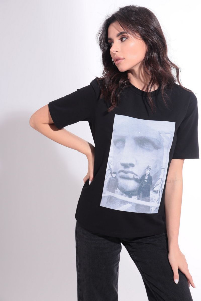 Летний хлопковый джемпер с сублимацией и укороченным рукавом HIT 2016 черный - фото 1