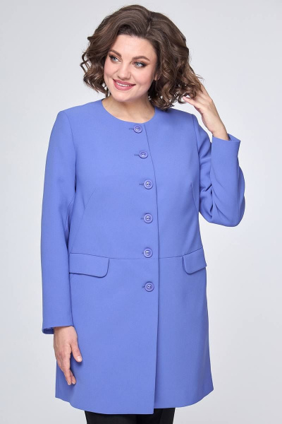 Плащ демисезон прямого кроя на пуговицах Zlata 4418 голубой - фото 5