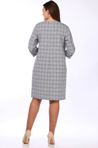 Платье демисезонное прямое с карманами и застежкой Lady Style Classic 1503 синий_с_серым - фото 3